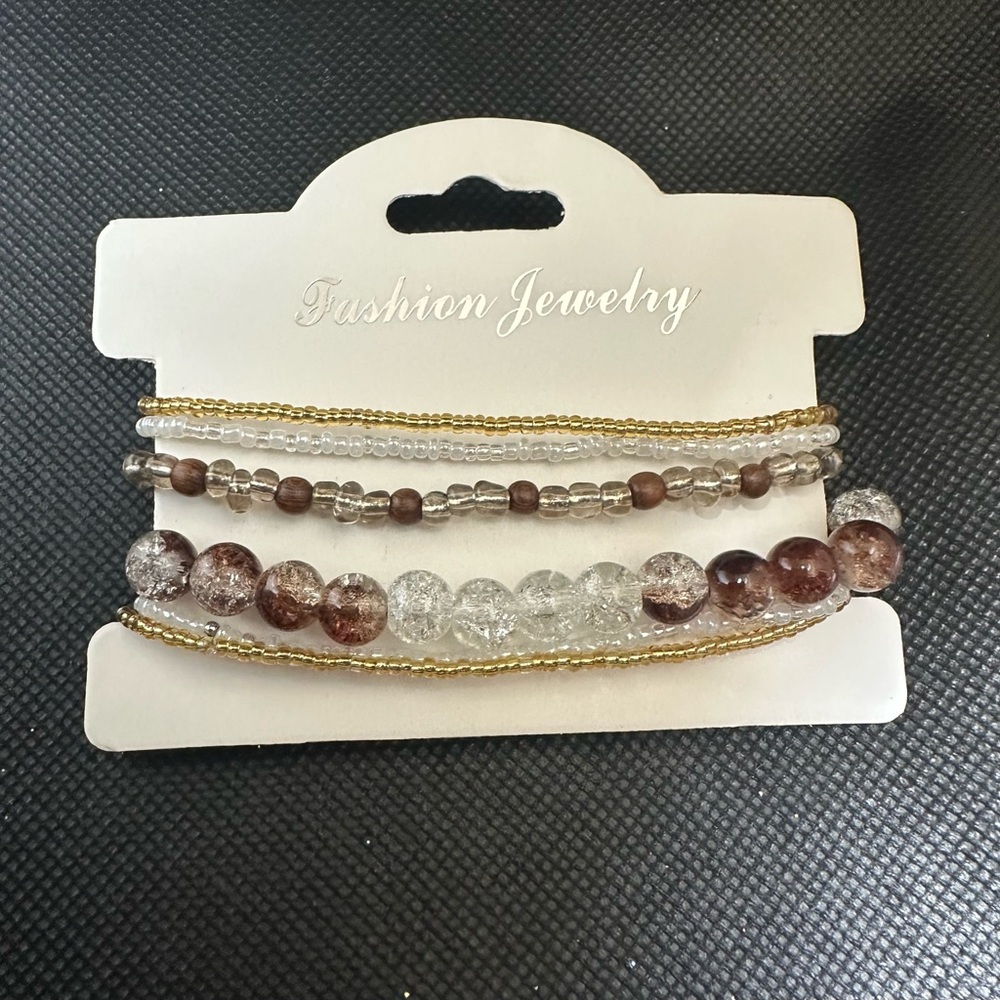 Elegant Gold and Brown Beaded Bracelet Set